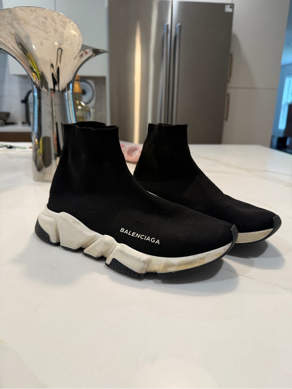 Balenciaga Black Sock Runner Sneakers with White Sole